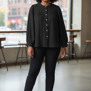 Black Long Sleeve Blouse – Women's Size XL , 100 % Cotton, Loose Fit, NWOT